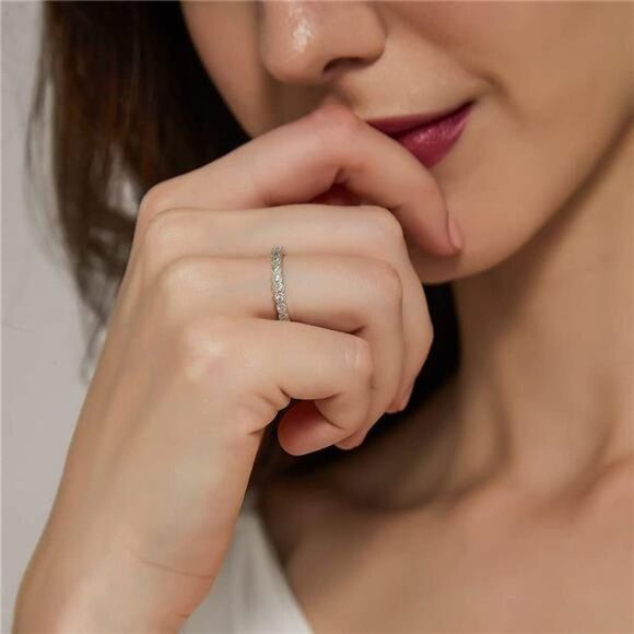 Sterling Silver 2MM Cubic Zirconia CZ Ring Stackable Ring Eternity Ring-SIZE 7 - Picture 2 of 5